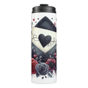 Black Crochet Heart On Envelope Thermal Tumbler