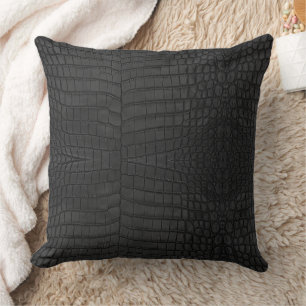 Black Crocodile Leather Print Cushion