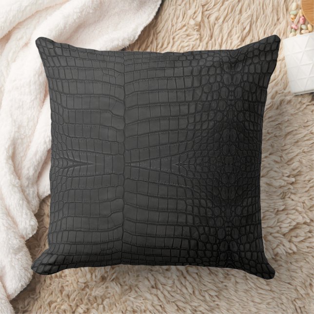 Black Crocodile Leather Print Cushion (Blanket)