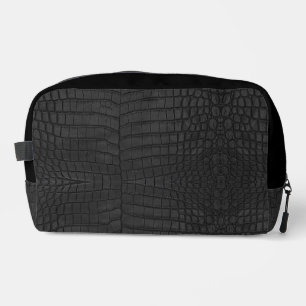 Black Crocodile Leather Print Dopp Kit