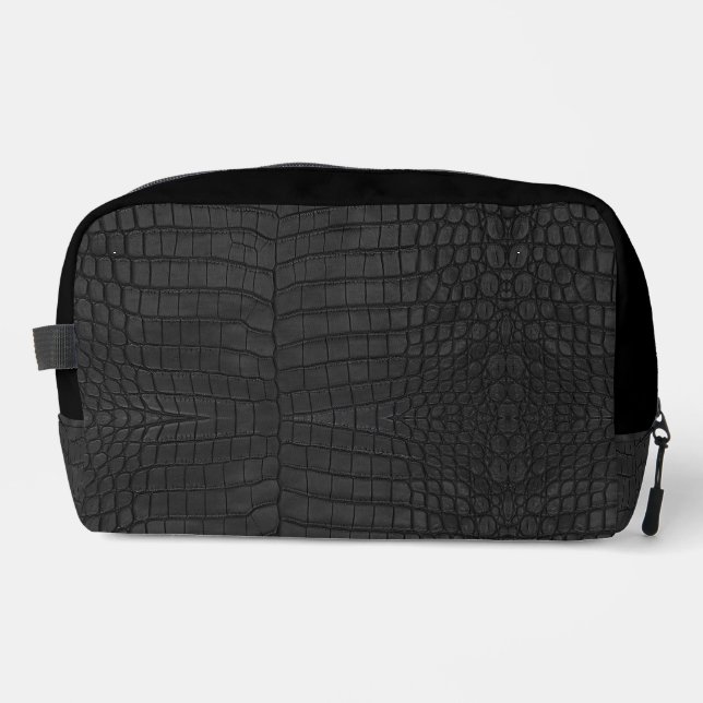 Black Crocodile Leather Print Dopp Kit (Front)