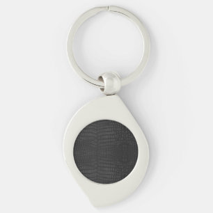 Black Crocodile Leather Print Key Ring