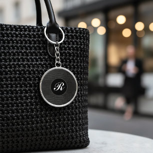 Black Crocodile Leather Print Monogram Key Ring