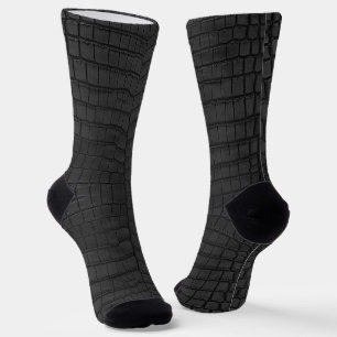 Black Crocodile Leather Print Socks