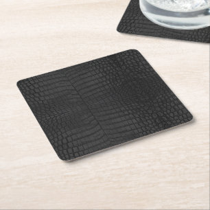 Black Crocodile Leather Print Square Paper Coaster