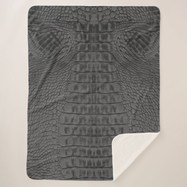 Black Crocodile Leather  Sherpa Blanket (Front)