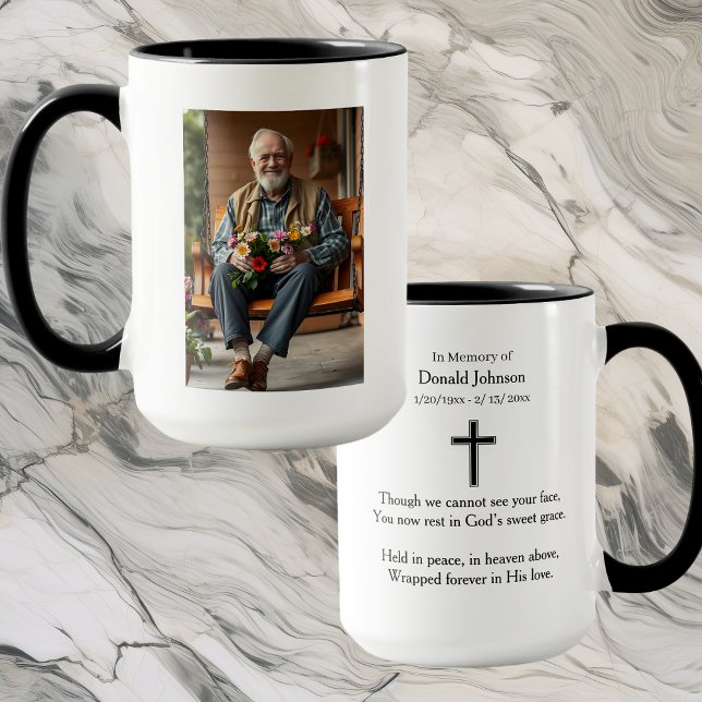 Black Cross and Poem Photo Memorial Mug (Creator Uploaded)
