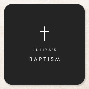 Black cross brown cross Baptism Square Paper Coaster