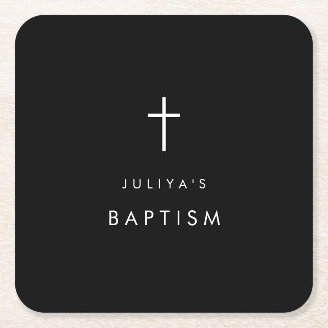 Black cross  brown cross Baptism  Square Paper Coaster (Front)