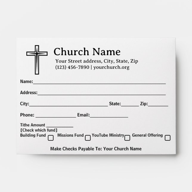Black Cross Church Tithe Offer Collection Envelope (Front)