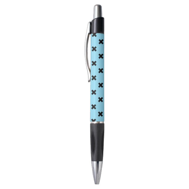 Black cross stitches on baby blue (Top (Vertical))