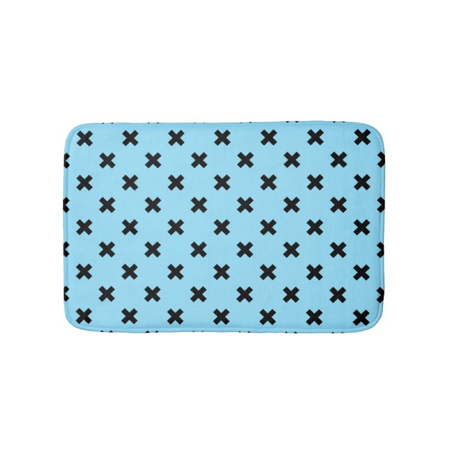 Black cross stitches on baby blue bath mat (Front)