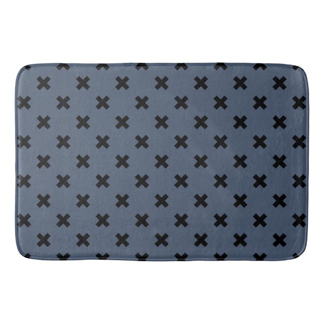 Black cross stitches on blue-gray bath mat (Front)