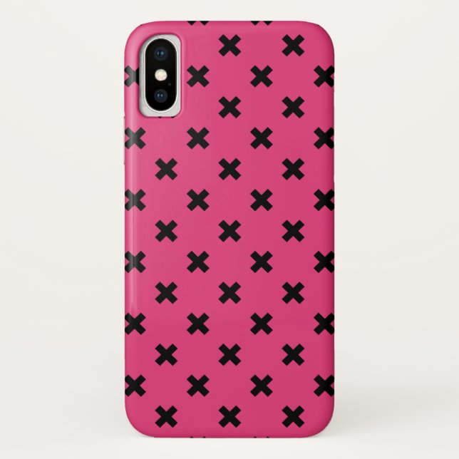 Black cross stitches on fuchsia Case-Mate iPhone case (Back)