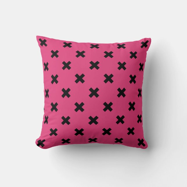 Black cross stitches on fuchsia cushion (Front)