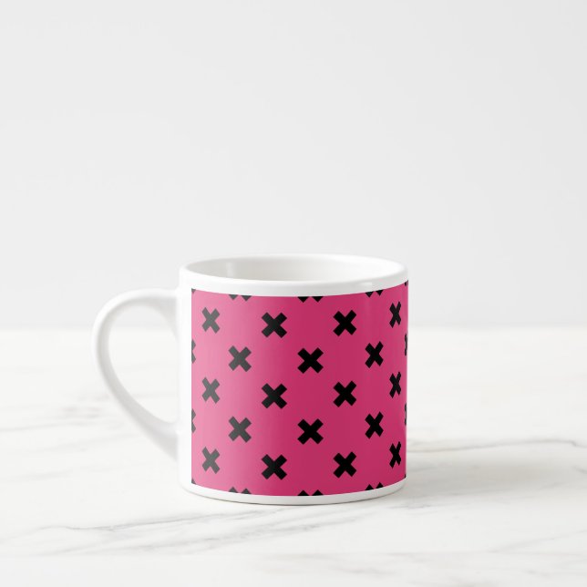 Black cross stitches on fuchsia espresso cup (Left)