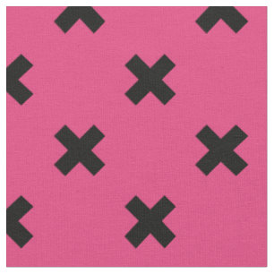 Black cross stitches on fuchsia fabric