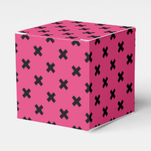 Black cross stitches on fuchsia favour box