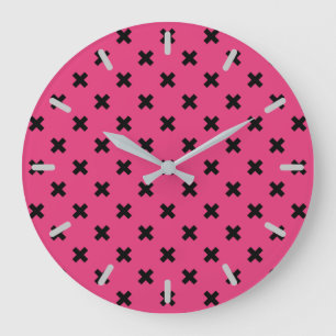 Black cross stitches on fuchsia large clock