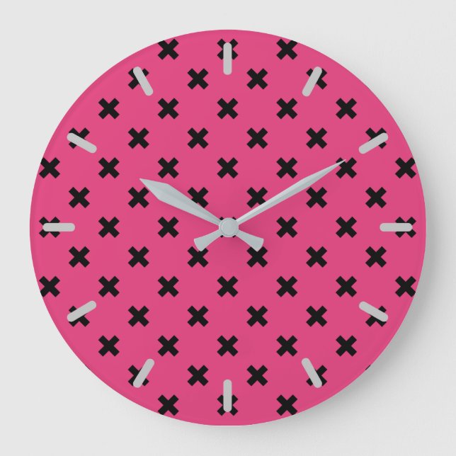 Black cross stitches on fuchsia large clock (Front)