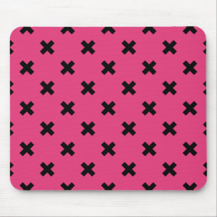 Black cross stitches on fuchsia mouse pad
