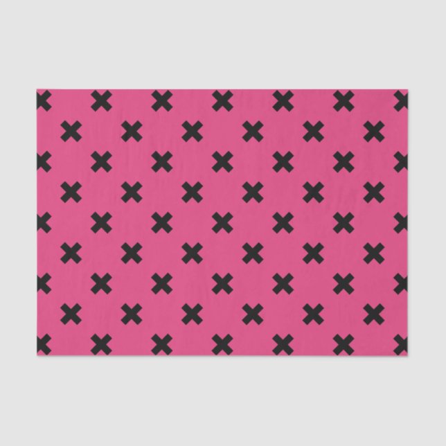 Black cross stitches on fuchsia tissue paper (Front)
