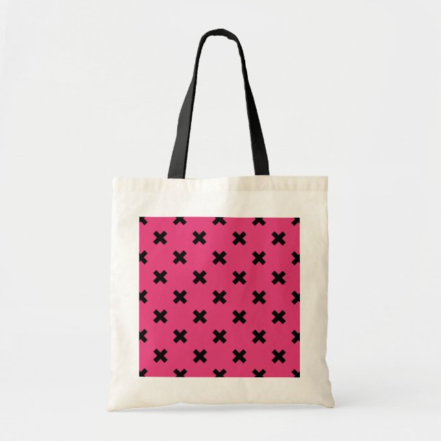 Black cross stitches on fuchsia tote bag (Front)