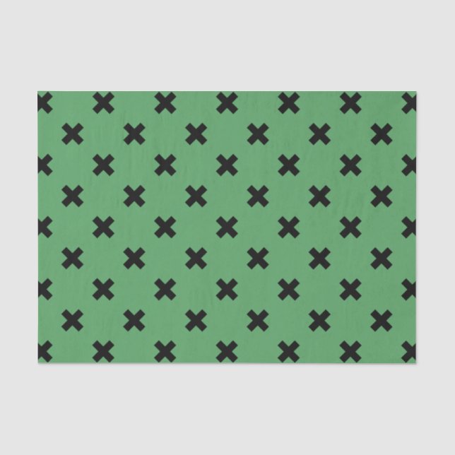 Black cross stitches on green tissue paper (Front)