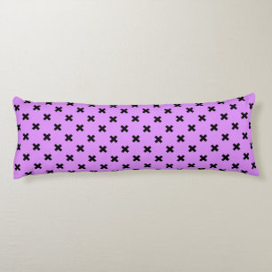 Black cross stitches on lilac body cushion
