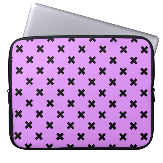 Black cross stitches on lilac laptop sleeve (Front)