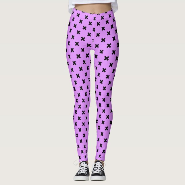 Black cross stitches on lilac leggings (Front)