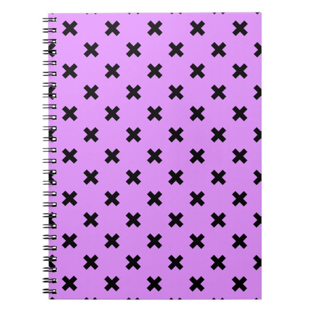Black cross stitches on lilac notebook (Front)
