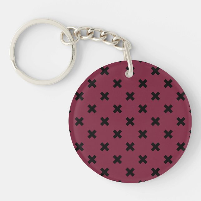 Black cross stitches on mulberry key ring (Front)