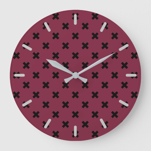 Black cross stitches on mulberry large clock (Front)