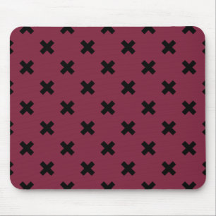 Black cross stitches on mulberry mouse pad