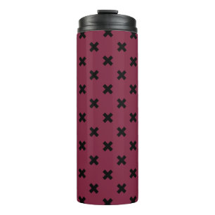 Black cross stitches on mulberry thermal tumbler