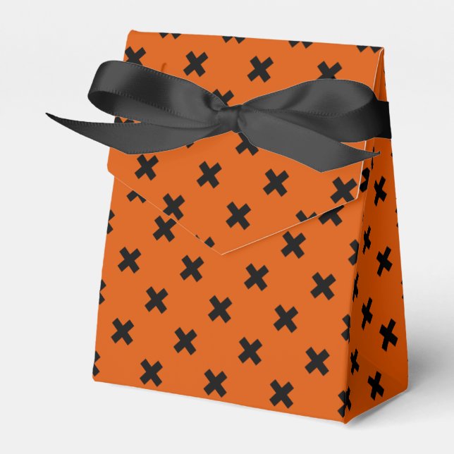 Black cross stitches on orange favour box (Front Side)