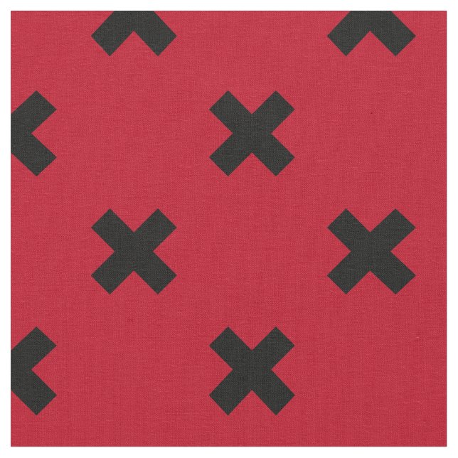 Black cross stitches on red fabric (Close Up)