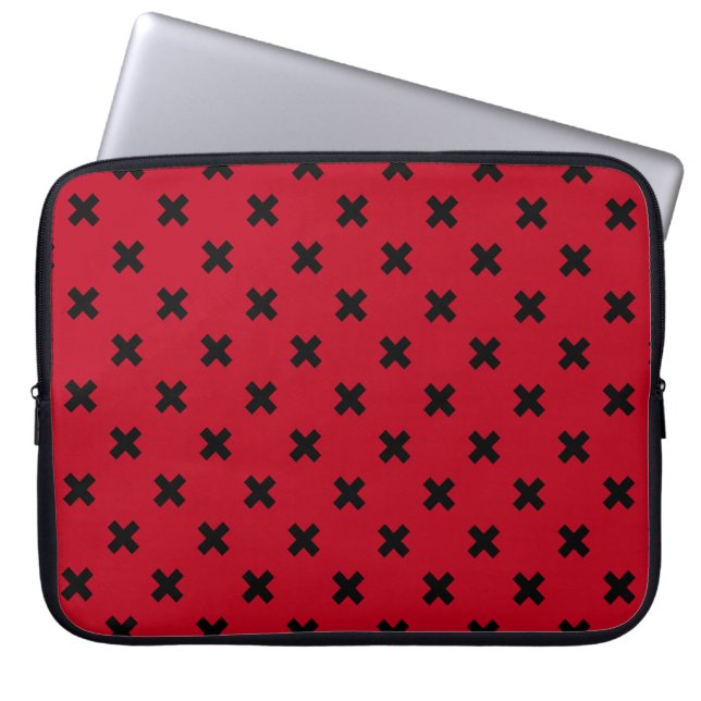 Black cross stitches on red laptop sleeve (Front)