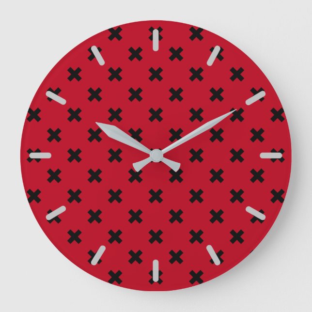 Black cross stitches on red large clock (Front)