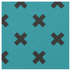 Black cross stitches on teal fabric