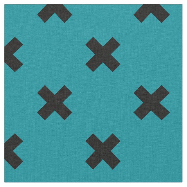 Black cross stitches on teal fabric (Close Up)