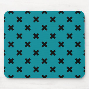 Black cross stitches on teal mouse pad