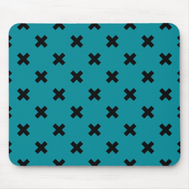 Black cross stitches on teal mouse pad (Front)
