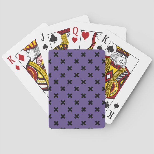 Black cross stitches on ultra violet playing cards (Back)