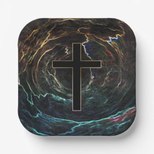 BLACK CROSS WITH BRIGHT HIGHLIGHTS PAPER PLATE