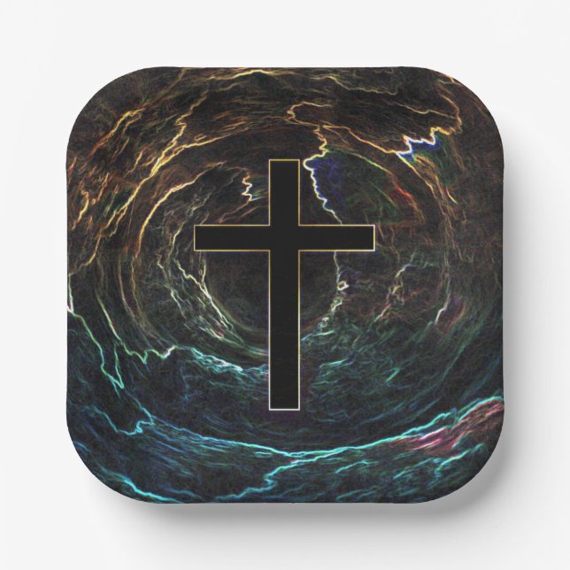 BLACK CROSS WITH BRIGHT HIGHLIGHTS PAPER PLATE (Front)