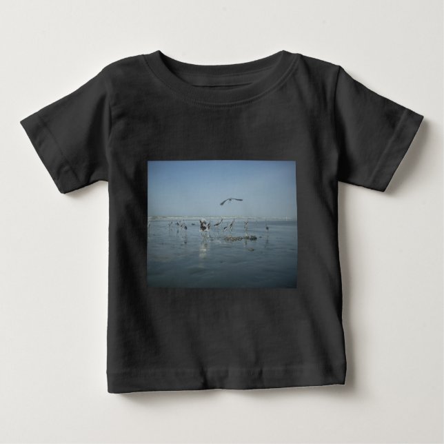 Black Crow and White Cranes: A Contrast in Nature Baby T-Shirt (Front)