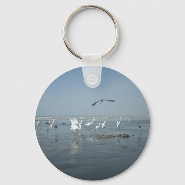 Black Crow and White Cranes: A Contrast in Nature Key Ring (Front)