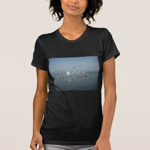 Black Crow and White Cranes: A Contrast in Nature T-Shirt